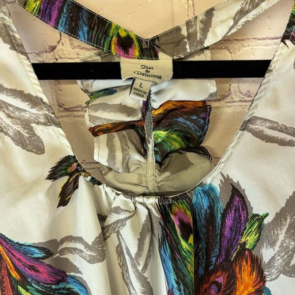 Hot & Delicious Y2K Whimsigoth Stevie Peacock Feather Ruffled T-strap Back Top L - Picture 2 of 10